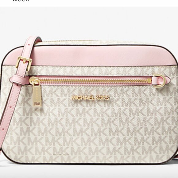 Michael Kors Jet Set Large Logo Crossbody Pink Gold PAIRED Pink Coin Pouch NWT - Picture 3 of 12